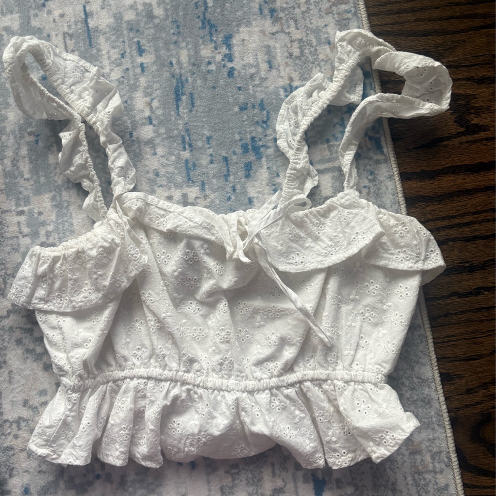 Forever 21 White Eyelet Ruffle Tank Top